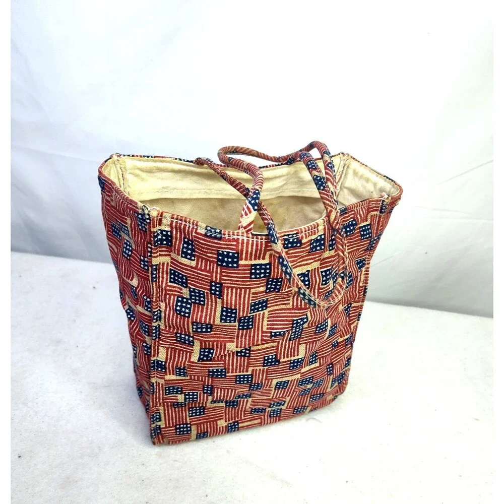 Longaberger Old Glory Small Tote Bag  Double Handle Red White Blue 8